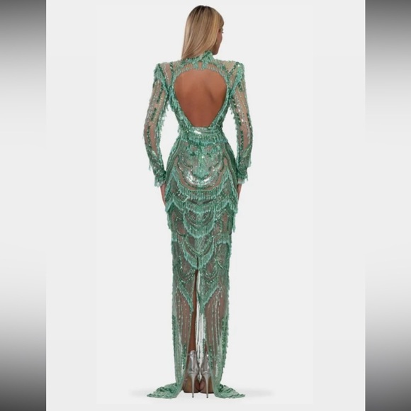 Albina Dyla Emerald Beaded Gown - Picture 5 of 5